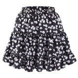 Short Summer Casual Elastic Waist Frills Elegant Sexy Printed Beach Mini A Line Skirt