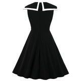 Black And White Vintage Sailor Collar V Neck Sleeveless Robe Pin Up Swing Casual Dress