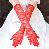 Floral Lace Long Gloves Black White Red Sexy Elbow Length Mittens Party Evening Gloves Accessories