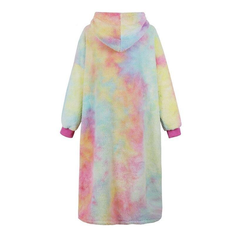 Colorful Tie Dye Hooded Oversize Winter Long Drop Shoulder Casual Teddy Sweatshirt Dress