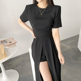 Women Elegant Vestidos 2021 Summer Female Korean Style Slim Casual Party Chic Sexy Spilt Dresses