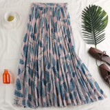 Print Summer Floral Casual Sexy Boho Beach Chiffon Pleated Maxi A-Line Long Skirts