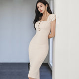 Summer Women Knee-Length Elegant Casual Dress Female Office Lady Sexy High Fashion Bodycon Dress