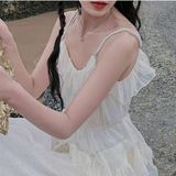 Summer Elegant Strap Fairy Dress Women Vintage Princess Korean High Waist Sweet Dress Female Casual Puff Sleeve Beach Dress 2021