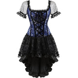 Burlesque Corsets and Irregular Skirt Set Gothic Floral Lace Up Bustier Corset Dresses Cosplay Costume Plus Size Black Blue