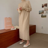 Casual Turtleneck Knitted Women Maxi Dress Autumn Winter Loose Full Sleeve Female Sweater Dress Vintage Ladies Vestidos