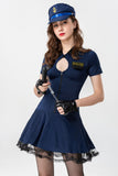 Halloween Party Fancy Lady Police Costumes Outfit Suit Women Cop Officer Cosplay Uniform Sexy Blue Policewoman Dress Up