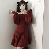 Sweet Knitted Dress Women Winter Elegant Kawaii Mini Dress Female Japanese Style Korean Party Dress Christmas Clothes Women 2021