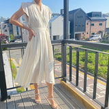 Women Summer Chiffon Ruffled Dress With Belt Short Sleeve Party Mid-Length  Summer New Office Lady Clothing  Vestidos