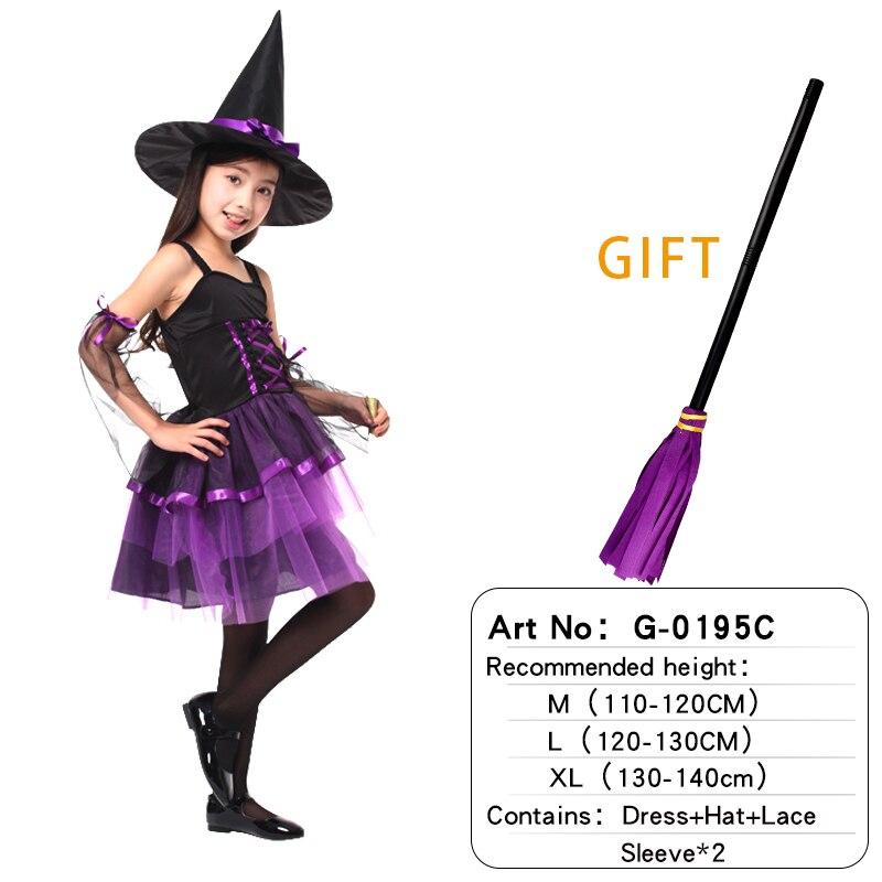 Halloween Witch Costume Attached Broom For Girls Party Role Play Cosplay Performance Dance Show Vampire Hat Dress up