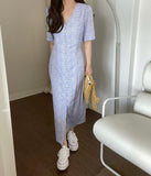 Holiday Beach Elegant Bandge Dress Women 2021 Summer Maxi Robe Vestido Casual Print V Neck Daily Clothes