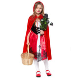 Little Red Riding Hood Dress With Coat Cape Fairy Tale Princess Cosplay Costume For Kids Girls  Halloween Fancy Party Dresses