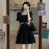 2021 Summer Kawaii Sweet Dress Women Puff Sleeve Elegant Casual Party Mini Dresses Cut Out Black Cute Korean Sexy Y2k Sundress