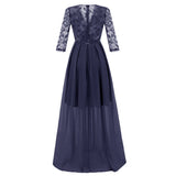 Formal Women Sleeve V Neck Lace Chiffon Runway Beach Maxi Long Wedding Party Dress