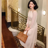 Elegant Evening Party Midi Dresses Women Autumn Dot Print Korean Chic Vintage Dresses Long Sleeve France Retro Dress Winter 2021