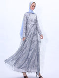 A-line Tulle Sequins Dress Arab Slim Muslim Dress Floor-Length Prom Gowns Robe De Soriee Full-Sleeve high-neck Vestios Plus Size