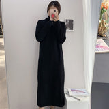 Female Casual Turtleneck Full Sleeve Straight Knitted Dress Women Autumn Winter Thicken Sweater Dress