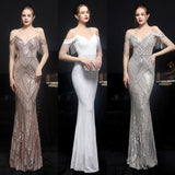 Off Shoulder Full Cocktail Dress Tassels Sleeve Sequins Party Dresses Women Sexy Mermaid Prom Gowns Luxurious Fomal Vestidoes