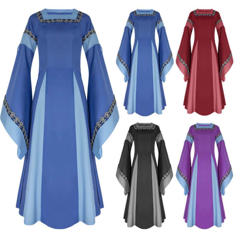 Medieval Square Collar Long Trumpet Sleeves Cosplay Dress