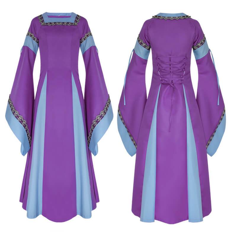Medieval Square Collar Long Trumpet Sleeves Cosplay Dress