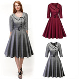 Women Retro Spring Dress 50s 60s Vintage Casual Red Black Plaid Robe Hepburn Rockabilly Office Sundress Plus Size 4XL