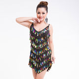Holographic Waterdrop Sequin Sexy V Neck Backless Strappy Sequined Beaded Mini Party Dress Dancewear