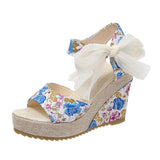 Women Summer Print Wedges Sandals Peep Toe Beach Shoes Plus Size 43 High Heels Platform Sandalias