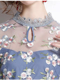 New Court Style Round Neck Foreign Style Women Dress with Slim Temperament Embroidered Lace Dress