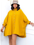 New Bat Sleeve Loose Waist Temperament Lapel Solid Color Shirt Skirt Dress