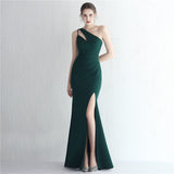 Formal Evening New Mermaid One Shoulder High Slit Zipper Back Sleeveless Long Prom Dress