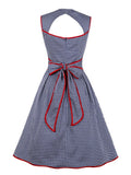 Houndstooth Vintage Cotton Summer Women Criss-Cross High Waist Backless Elegant Ladies Dresses