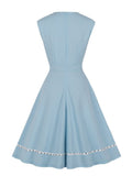 Light Blue and White Polka Dot Sleeveless Pinup Swing Vintage Style Women Summer O-Neck Elegant Party Dresses
