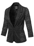 Women Solid Color Flower Lace Cardigan Top Casual Suit Jacket Office Blazer Coat