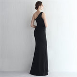 Formal Evening New Mermaid One Shoulder High Slit Zipper Back Sleeveless Long Prom Dress