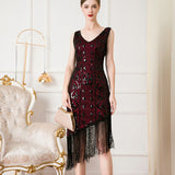 1920S Vintage Mujer Sequins Beading Cocktail Dresses V-Neck Tassels Sexy Women Irregular Party Dress