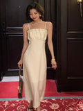 Summer New Women Elegant Sexy Party Midi White Dress Spaghetti Strap Slim One Piece Lady Prom Vestidos