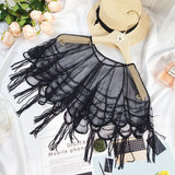 Summer New Korean Version Handmade Beaded Tassel Bead Hollowed Out with Dress Mesh Shawl Cape Black Cloak