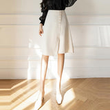 Ladies Elegant A-line Spring Office Style All-match High Waist Women Knee-length Casual Skirt