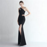 Formal Evening New Mermaid One Shoulder High Slit Zipper Back Sleeveless Long Prom Dress