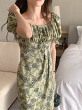 Sexy Long Women Florals Retro Slim Slash Neck New Summer Office Lady Printed Sweet Dress