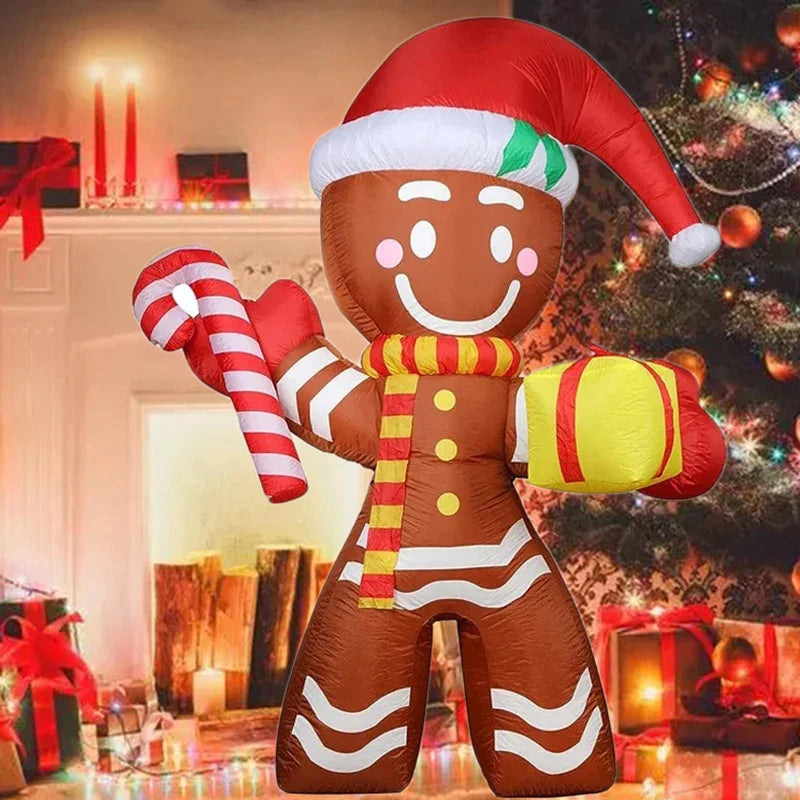 LED Lights 2.4M Christmas Outdoors Gingerbread Man Inflatable Model Party Courtyard Props Festival Decoration Gift