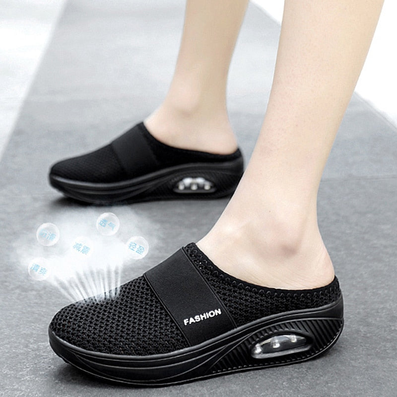 Wedge Women Sandals Increase Cushion Platform Shoes On Heels Slipper Non-Slip Mesh Outdoor Walking Sandals