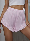 Leisure Vacation Solid Color Fungus Lace Ruffle Stitching Beach Shorts Sexy Hot Pants