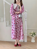 Pink Loose Women Peter Pan Collar High Waist Slim Florals New All Match Streetwear Sweet Casual Dress