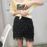 New Spring and Autumn Handmade Diamond Beaded Bohemian Bag Hips Thin Feather Short Women Bottoms Y2k Skirt