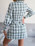 Long Sleeve Casual Plaid Lace Up Cotton Shirt Dress Slim Women Office Shirts