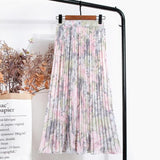 Print Summer Floral Casual Sexy Boho Beach Chiffon Pleated Maxi A-Line Long Skirts