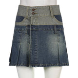 Harajuku Pleated Women Summer Chic Pocket Button Wrap Denim Skirt Preppy Style Y2k Mini Skirt