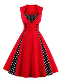 Elegant Polka Dot Sleeveless Pinup Vintage Women Button High Waist Summer Party 4XL 5XL Cotton Dresses