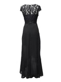 V-Neck Vintage Lace and Mesh Ruffles Long Dresses for Women Cap Sleeve Evening Party Elegant High Low Hem Maxi Dress